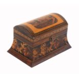 A good dome top Tunbridge ware rosewood stationery box, the lid with a mosaic panel of Hever Castle,