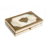 A fine Palais Royal souvenir sewing companion, the rectangular mother of pearl case with gilded