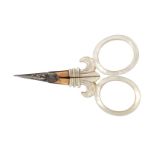 A pair of small Palais Royal scissors, the steel triangular section blades to gold mounts, the