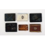 Six various card cases and purses, comprising two 20th Century oriental lacquer swivel frame