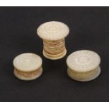 Three mother of pearl waxers, comprising two cut pearl disc form examples, 2.5 and 2.1cms. dia., and