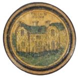 A rare early Tunbridge ware print and paint decorated reel circa 1820, of circular domed form, one