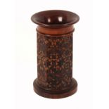 A Tunbridge ware rosewood spill vase, the octagonal body in stick ware the base and everted rim in