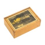 An early white wood and print decorated Tunbridge ware box, the sliding lid with a titled print ‘A