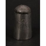 An unusual late 18th Century/early 19th Century steel top silver thimble, engraved with initials ‘