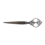 A pair of late 17th/early 18th Century steel scissors probably French, the tapering blades with