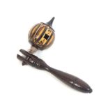 A rare Tunbridge ware stick ware and mosaic spinning top complete with rosewood handle, 7.5cms high.