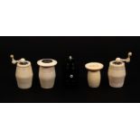 Five cotton barrels, all 19th Century comprising an ivory pair with Sadeli ware tops and coffee