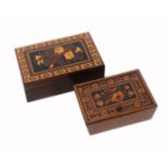 Two Tunbridge ware boxes, comprising a rectangular rosewood example the lift off lid with a mosaic