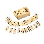 A boxed set of 19th Century bone dominoes, possibly French prisoner of war work, the rectangular