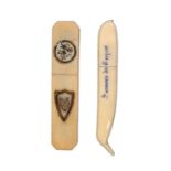Two 19th Century ivory needle cases, comprising an example carved as a pea pod engraved to one