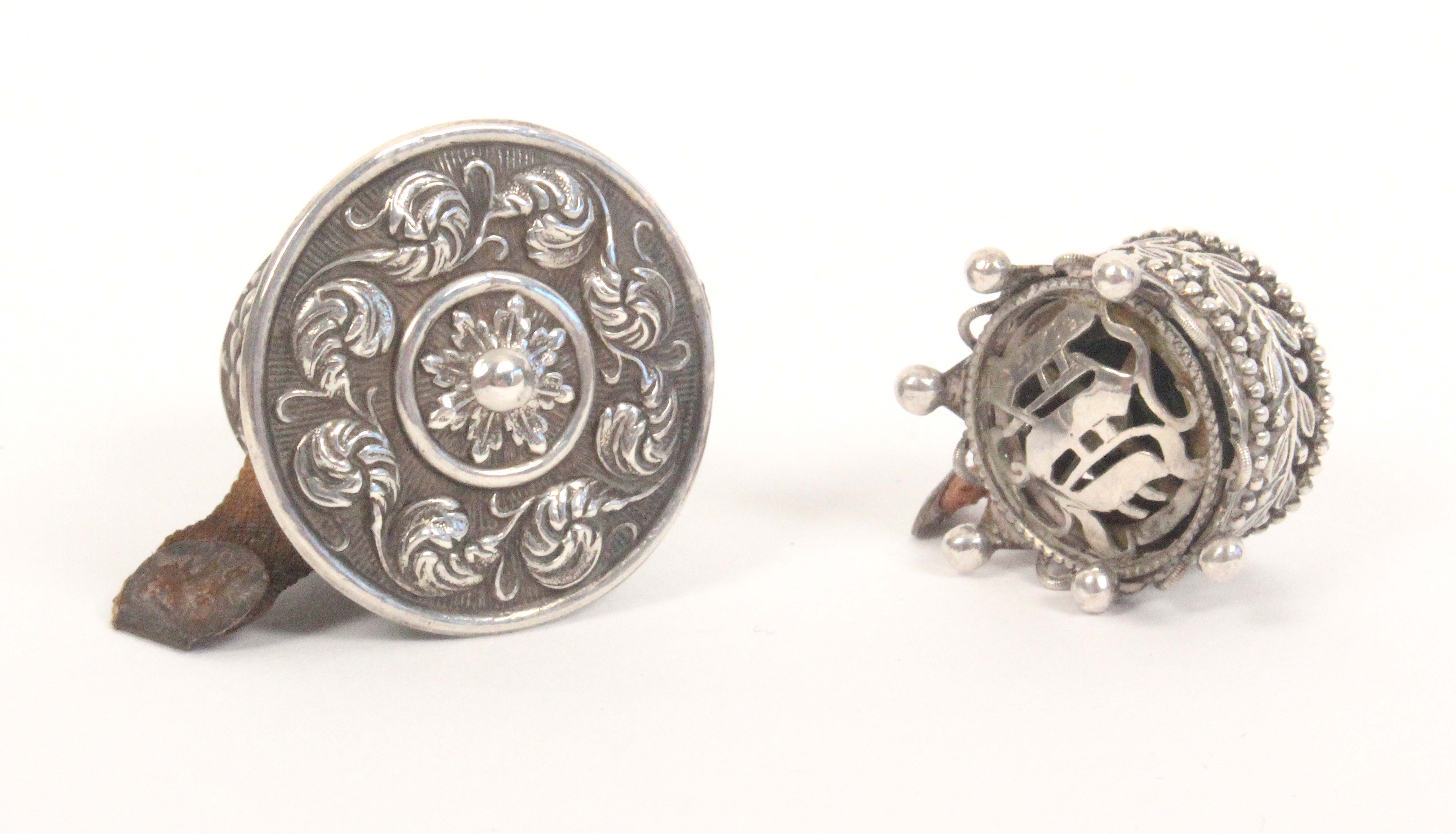 Two unusual silver tape measures, comprising a diminutive circular silver example the side with a - Image 2 of 2