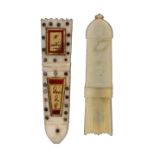 Two early 19th Century needle cases, comprising a carved ivory example as a quiver of arrows the