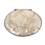 A late 18th Century silver and mother of pearl box, the lid carved with a bird and a fish, the