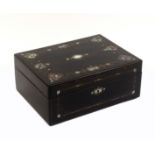 A mid Victorian coromandel, engraved brass and abalone inlaid sewing box, of rectangular form,