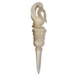 A fine Palais Royal mother of pearl stiletto, the short pointed shaft below a leaf carved mount