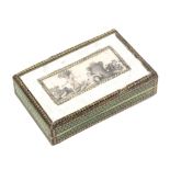 A rare early 19th Century Palais Royal small format rectangular sewing box with a full complement of