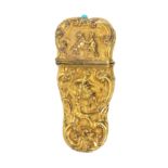 An 18th Century gilt metal scissor case of etui form, the lower section with classical figures