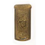 A gilt brass Avery needle packet case ‘The Quadruple Golden Casket’ – Patented – Manufactured by