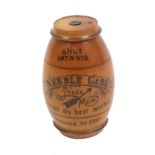 A white wood barrel form needle case, ‘Needle Case – Accept My best wishes, Patented No. 2001 –