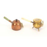 Two metal novelty tape measures, comprising a copper saucepan with insulated handle, the complete