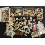 A collection of 19th Century bone, ivory mother of pearl items, mostly part sewing tools for