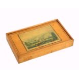 Souvenir of Crystal Palace – a scarce whitewood paint box, of rectangular form, the sliding lid with