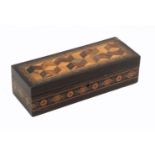 A rectangular coromandel wood Tunbridge ware box by Thomas Barton, the sides with a band of cross