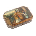 A mid 19th Century Continental small format sewing box or etui, the case of cut corner rectangular