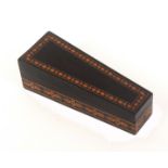 A Tunbridge ware rosewood reel box, of trapezoid form the lid and sides with borders of mosaic in