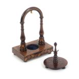 A Tunbridge ware watch stand and a ring stand, the first on a floral and geometric mosaic