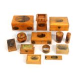 Mauchline ware – thirteen pieces, most with condition issues comprising a rectangular box (Scott’s