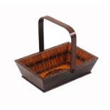 An attractive Tunbridge ware small sewing basket, in rosewood with canted sides and swing handle,
