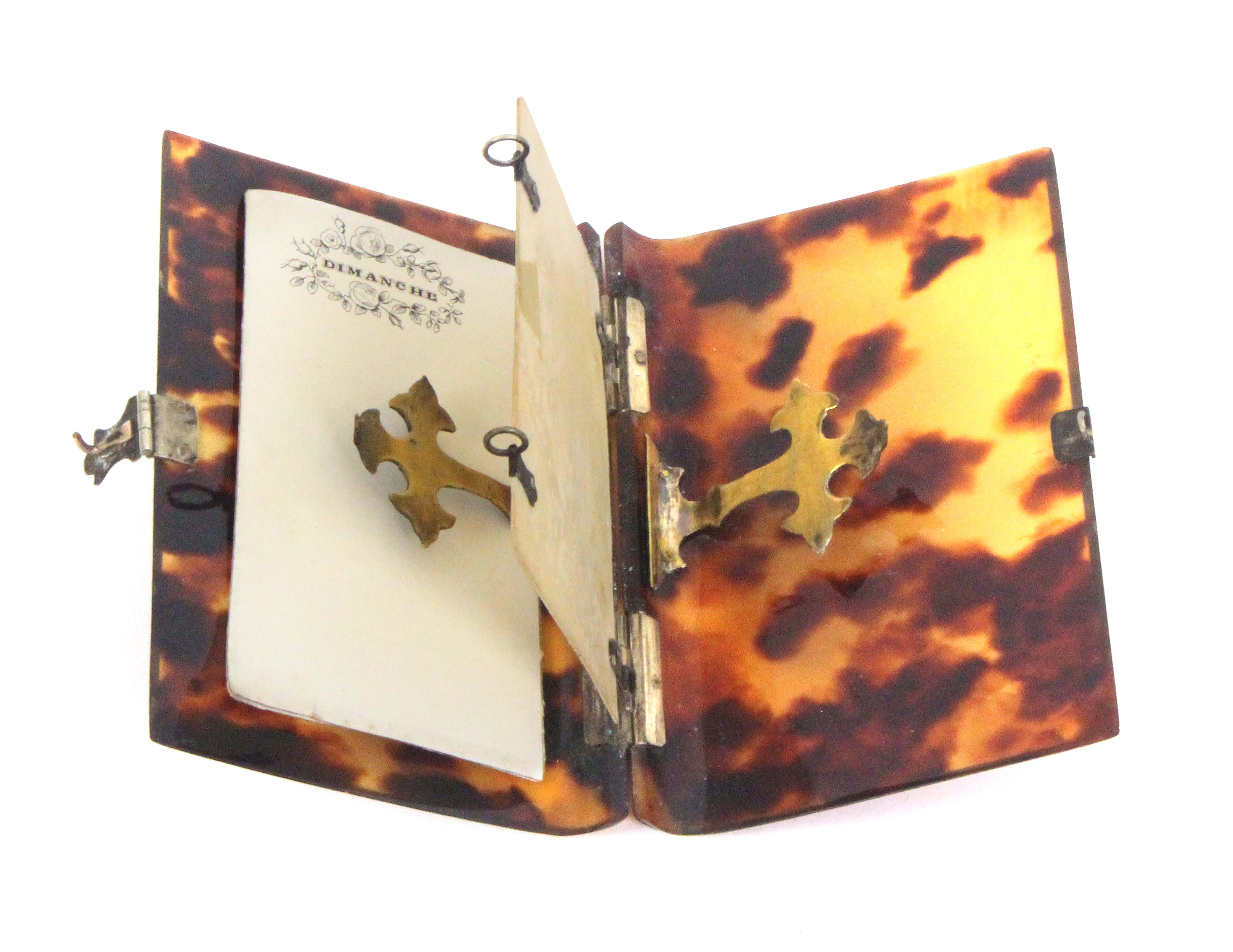 A 19th Century French tortoiseshell notelet case, of rectangular form with curved spine, white metal - Image 2 of 3