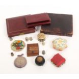 A mixed lot – sewing, comprising two rectangular leatherette sewing boxes both with a selection of
