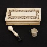 A miniature 19th Century bone sewing box and two other pieces, presumably for a doll, the box of