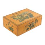 An early 19th Century Spa work rectangular sewing box, each side painted with flowers and leaves,