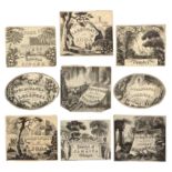 A group of nine elaborate exotic landscape themed printed labels for Medicines, circa 1830,