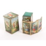 A colour printed cardboard needle packet box, of square pillar form decorated with child cherub
