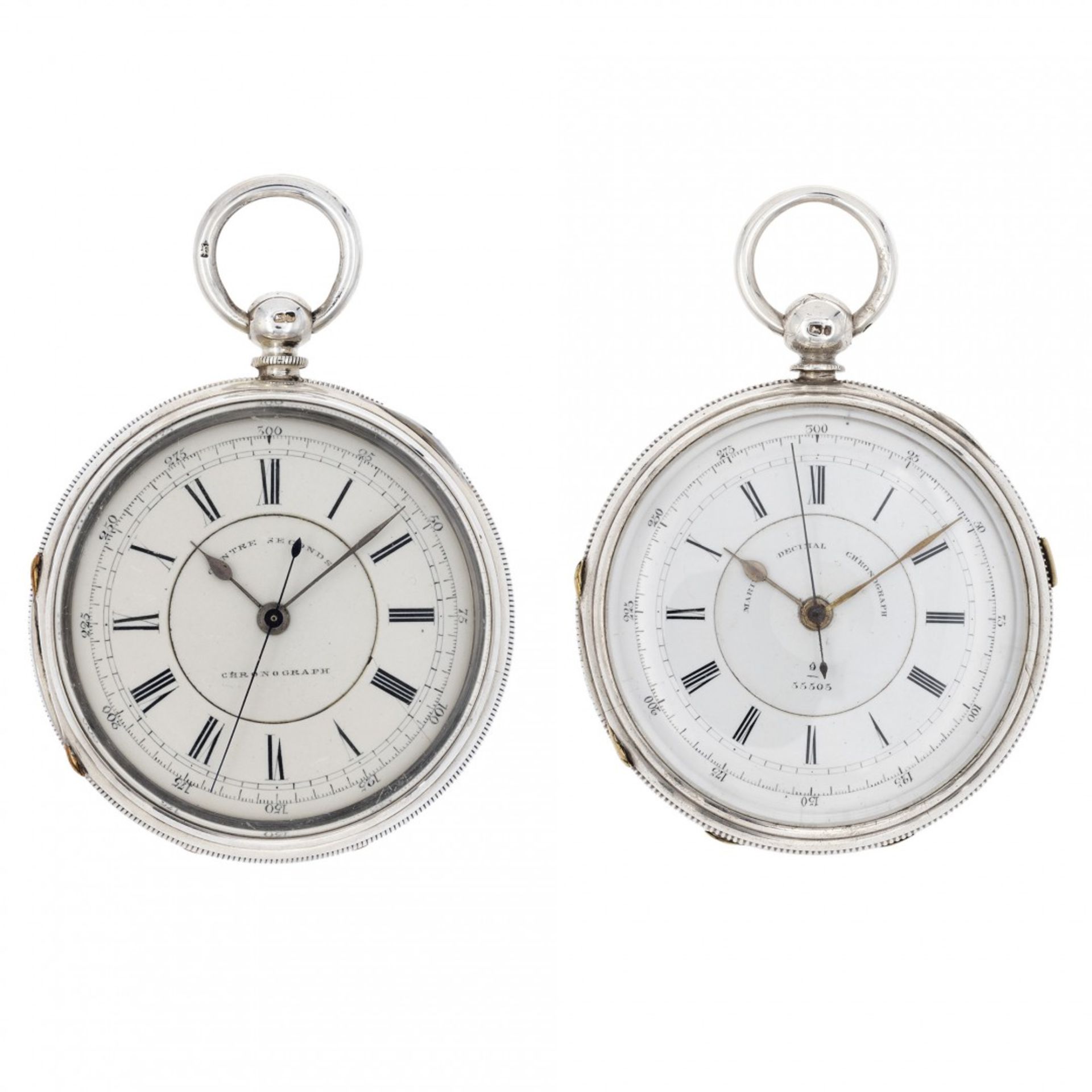 PAIR OF ENGLISH SILVER "DOCTOR CHRONOGRAPH" WATCH, CIRCA 1870