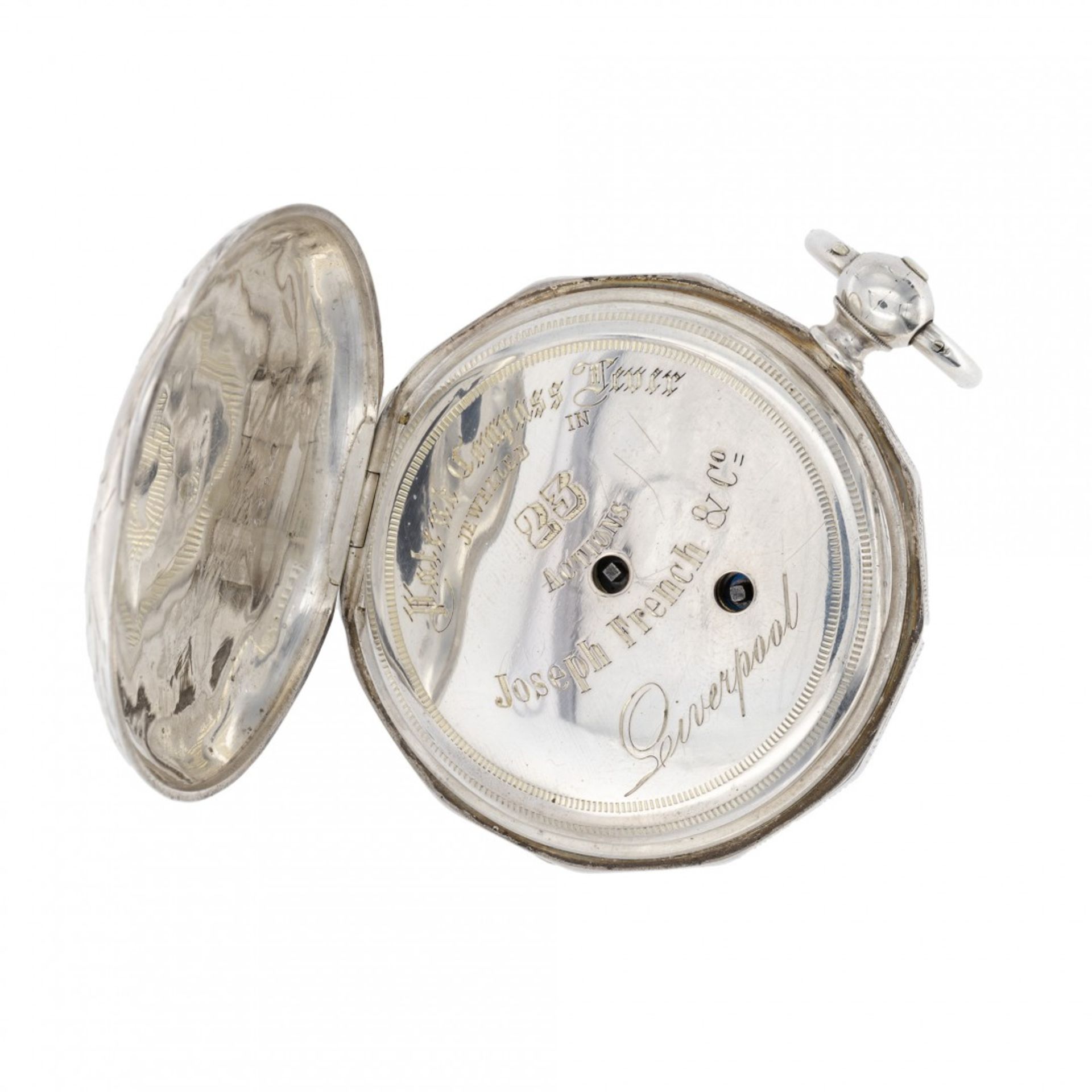 INTERESTING SILVER EXPLORER HUNTER CASE WATCH FOR THE ORIENTAL MARKET, CIRCA 1870 - Image 4 of 5