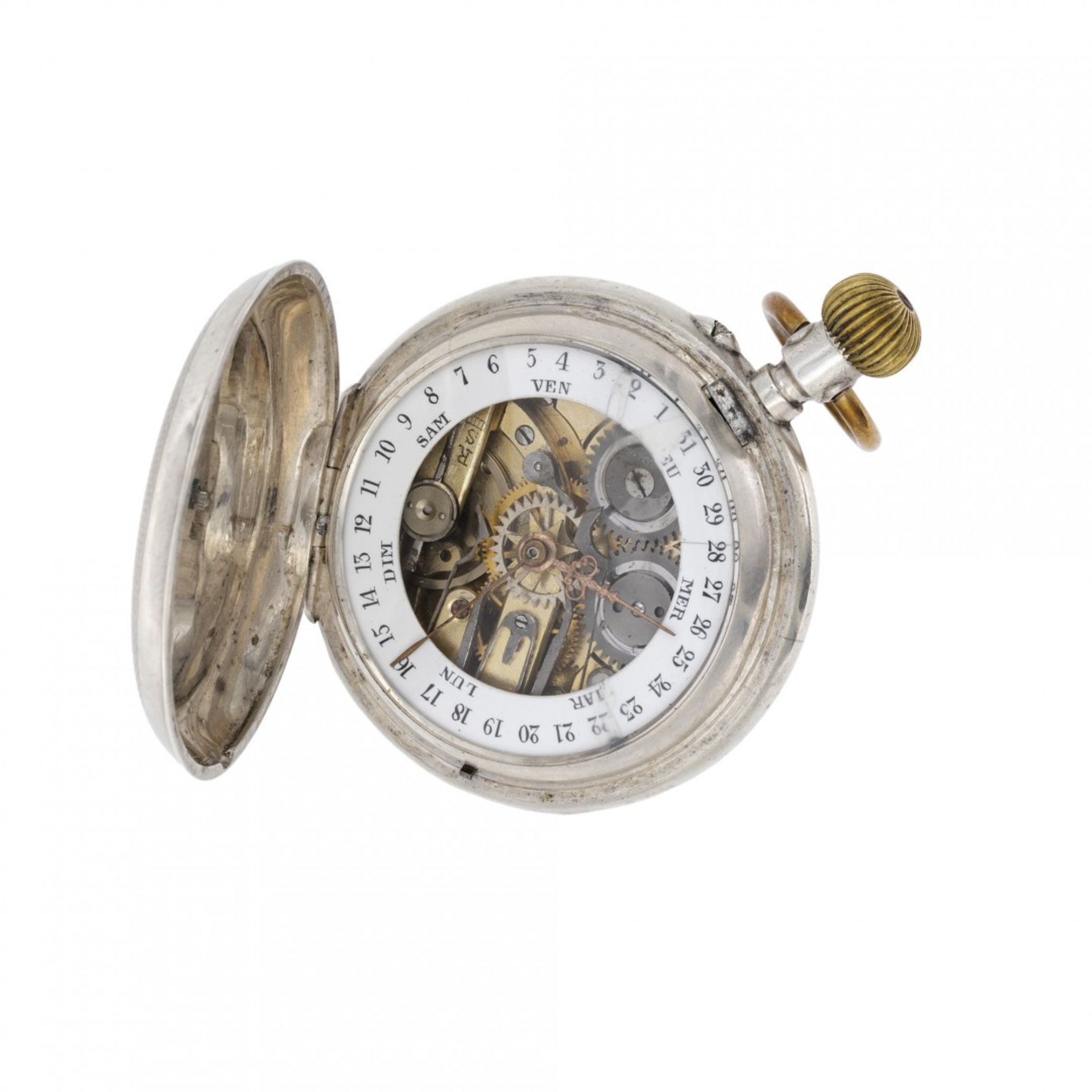 DOUBLE FACE SILVER WATCH WITH CALENDAR AND 24-HOUR DIAL, CIRCA 1880 - Image 2 of 3
