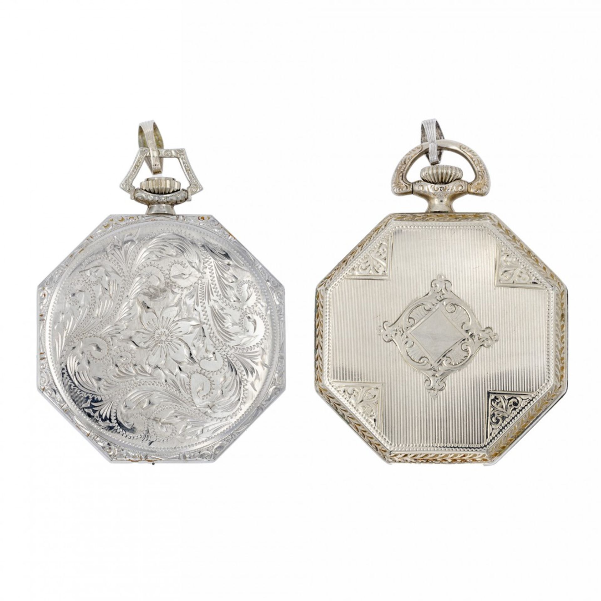 PAIR OF AMERICAN WATCHES, WHITE GOLD HOWARD AND WHITE GOLD FILLED ELGIN, CIRCA 1920