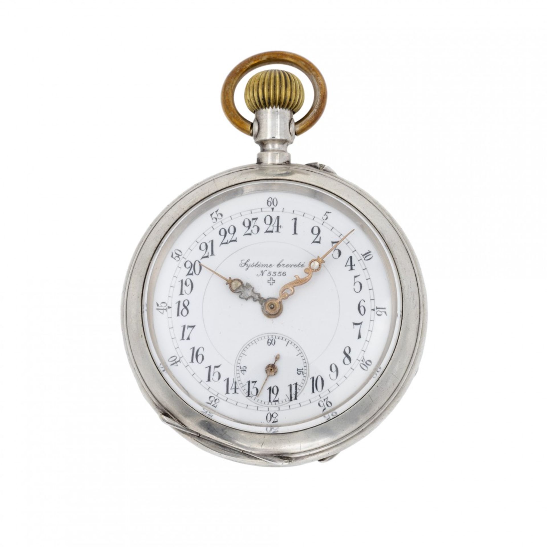 DOUBLE FACE SILVER WATCH WITH CALENDAR AND 24-HOUR DIAL, CIRCA 1880