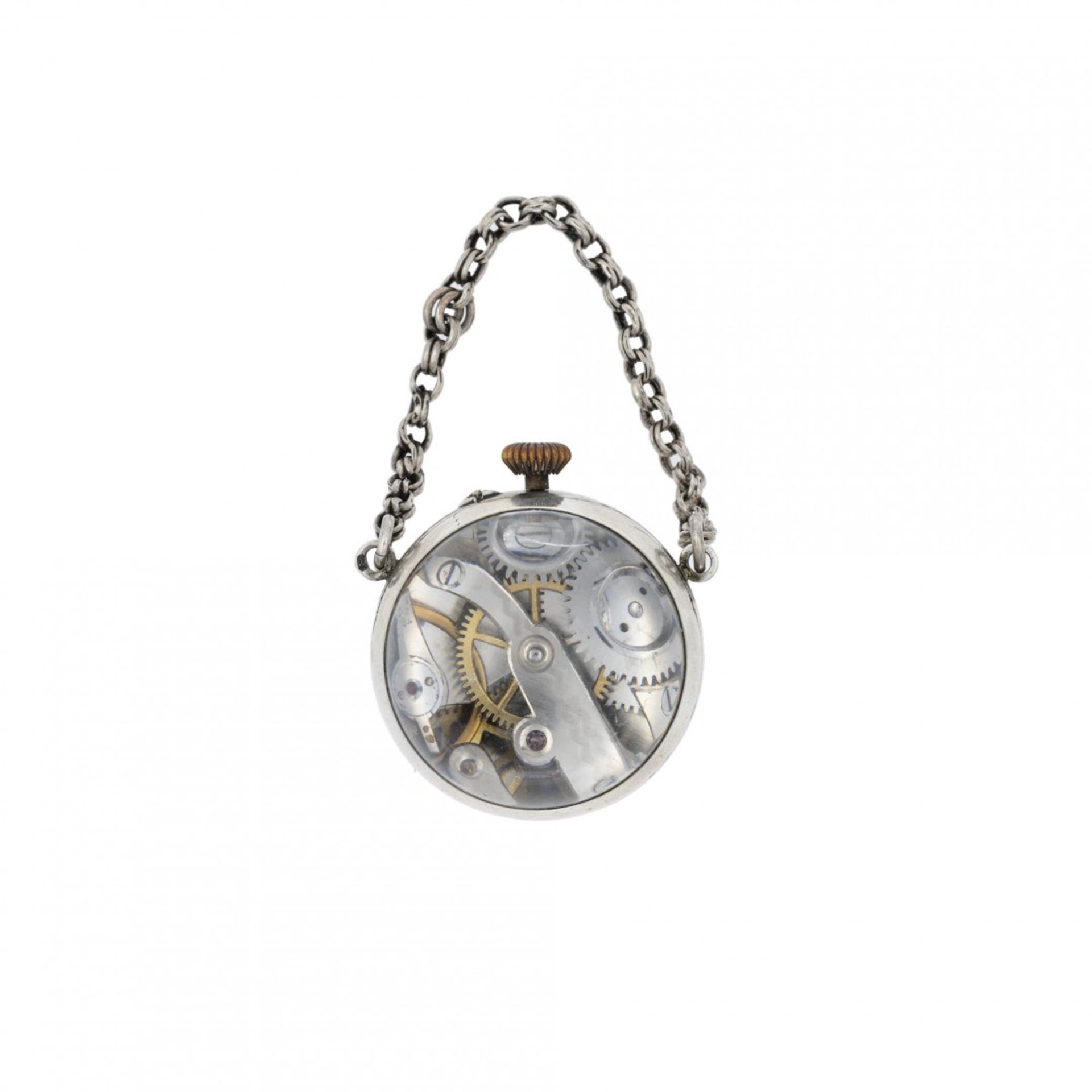 SILVER SPHERICAL WATCH WITH CHAIN, CIRCA 1920 - Bild 2 aus 3