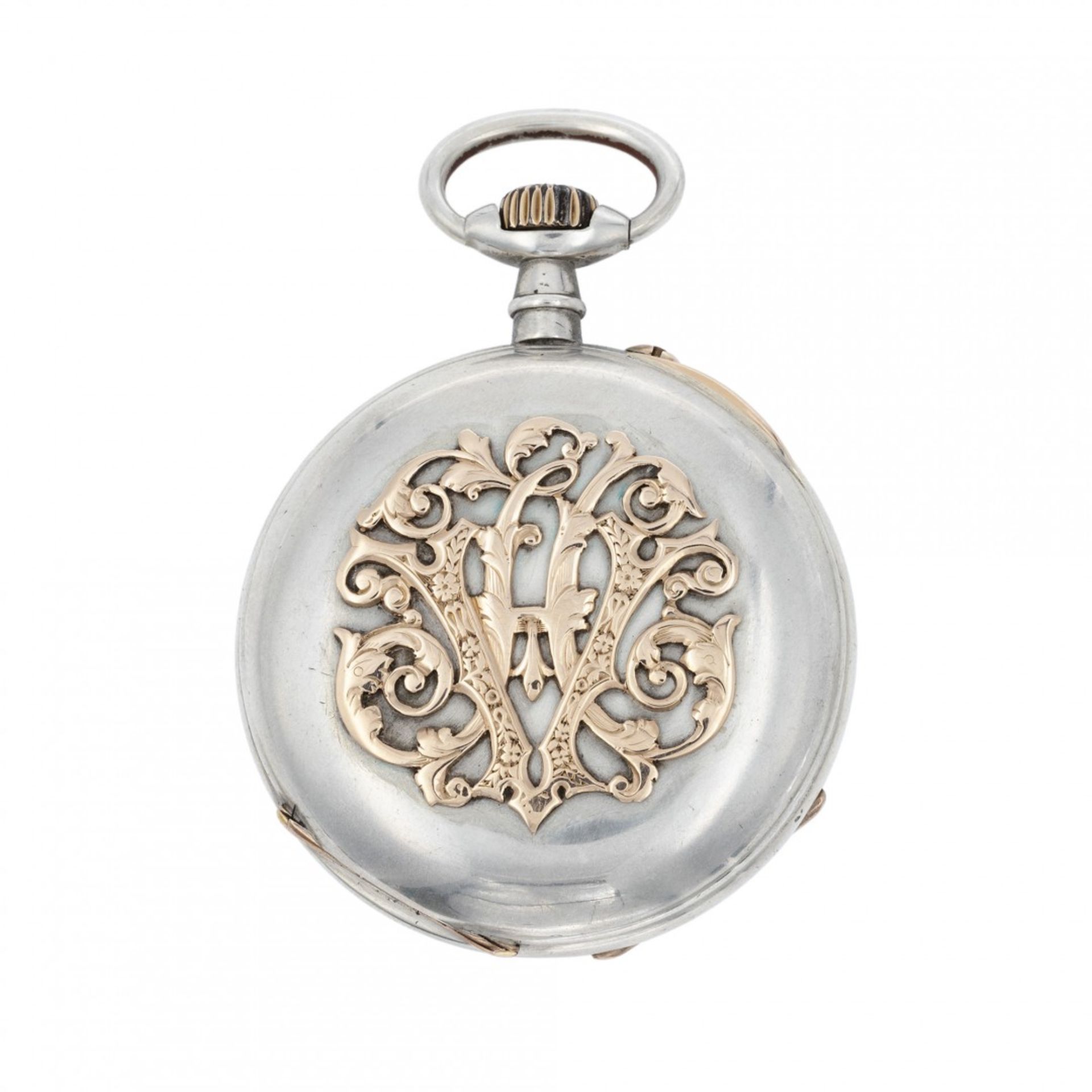 SILVER WATCH WITH MONOGRAM, CIRCA 1890