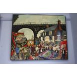 P. Thirtley, oil on board, signed, 'Durham gala day with the Wearmouth and Hylton colliery bands