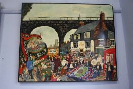 P. Thirtley, oil on board, signed, 'Durham gala day with the Wearmouth and Hylton colliery bands