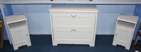 A modern chest of drawers and a pair of bedside cabinets