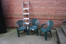 Three patio chairs and alloy steps